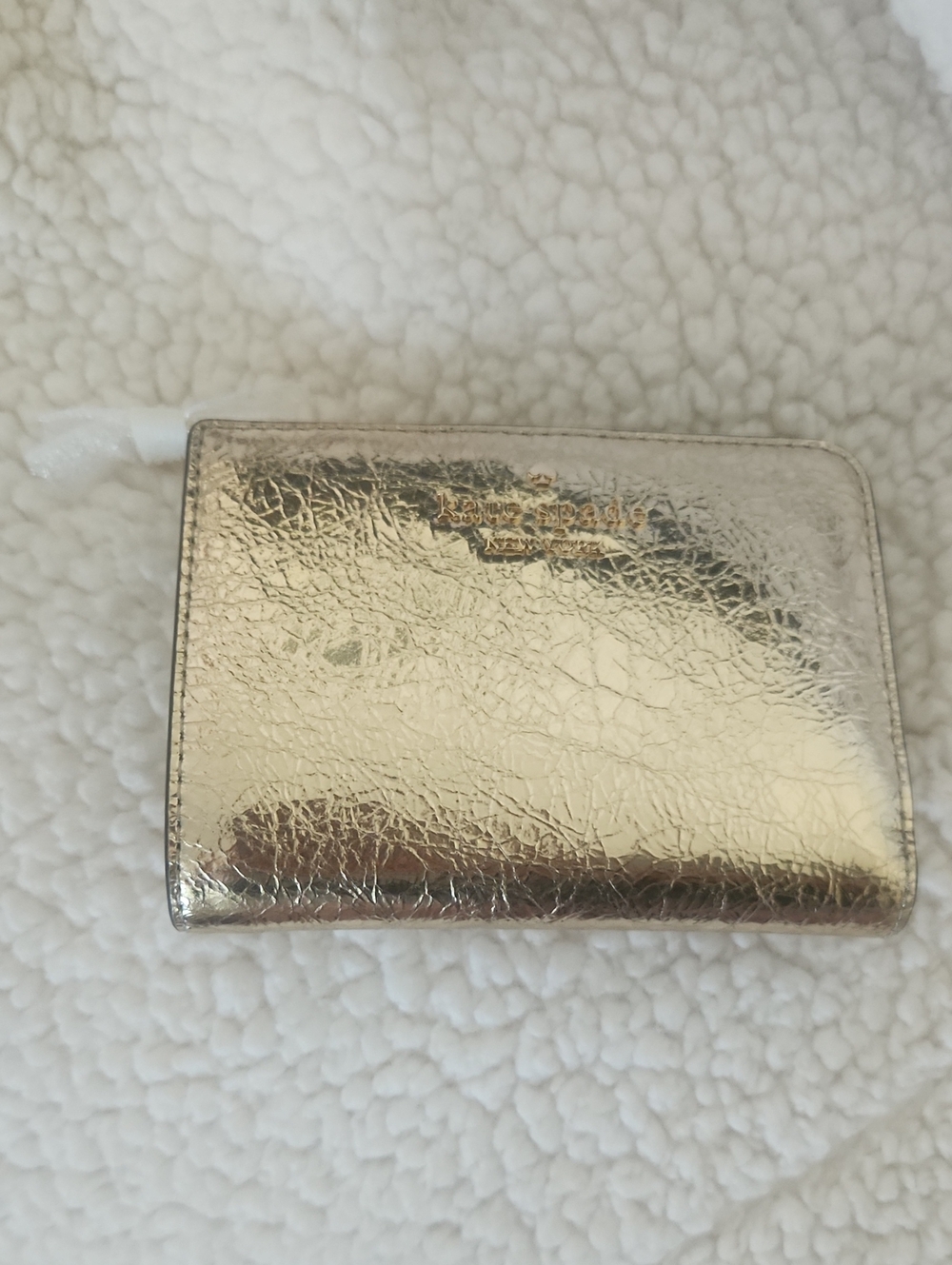 kate spade Metallic Gold Crinkled Leather Card Holder